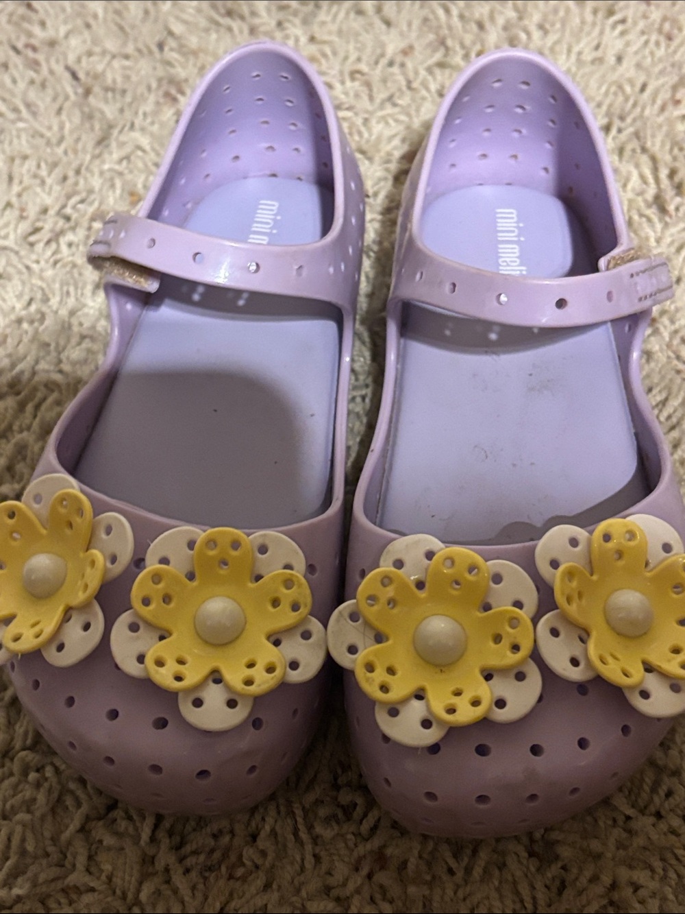 Mini Melissa Lavender Jelly Mary Jane with Yellow Flower Accents